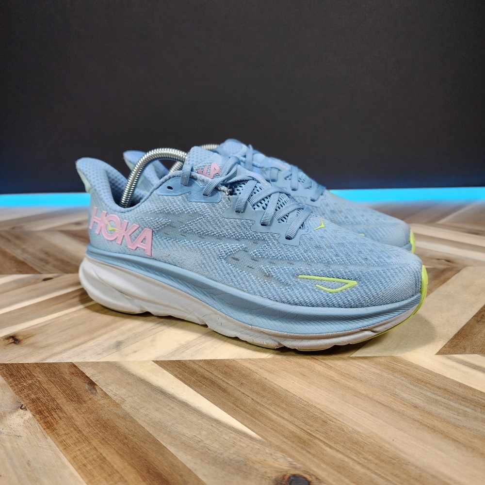Hoka One One Clifton 9 Womens 9.5 Shoes Blue Sneaker 1127896 DNK Running Gym